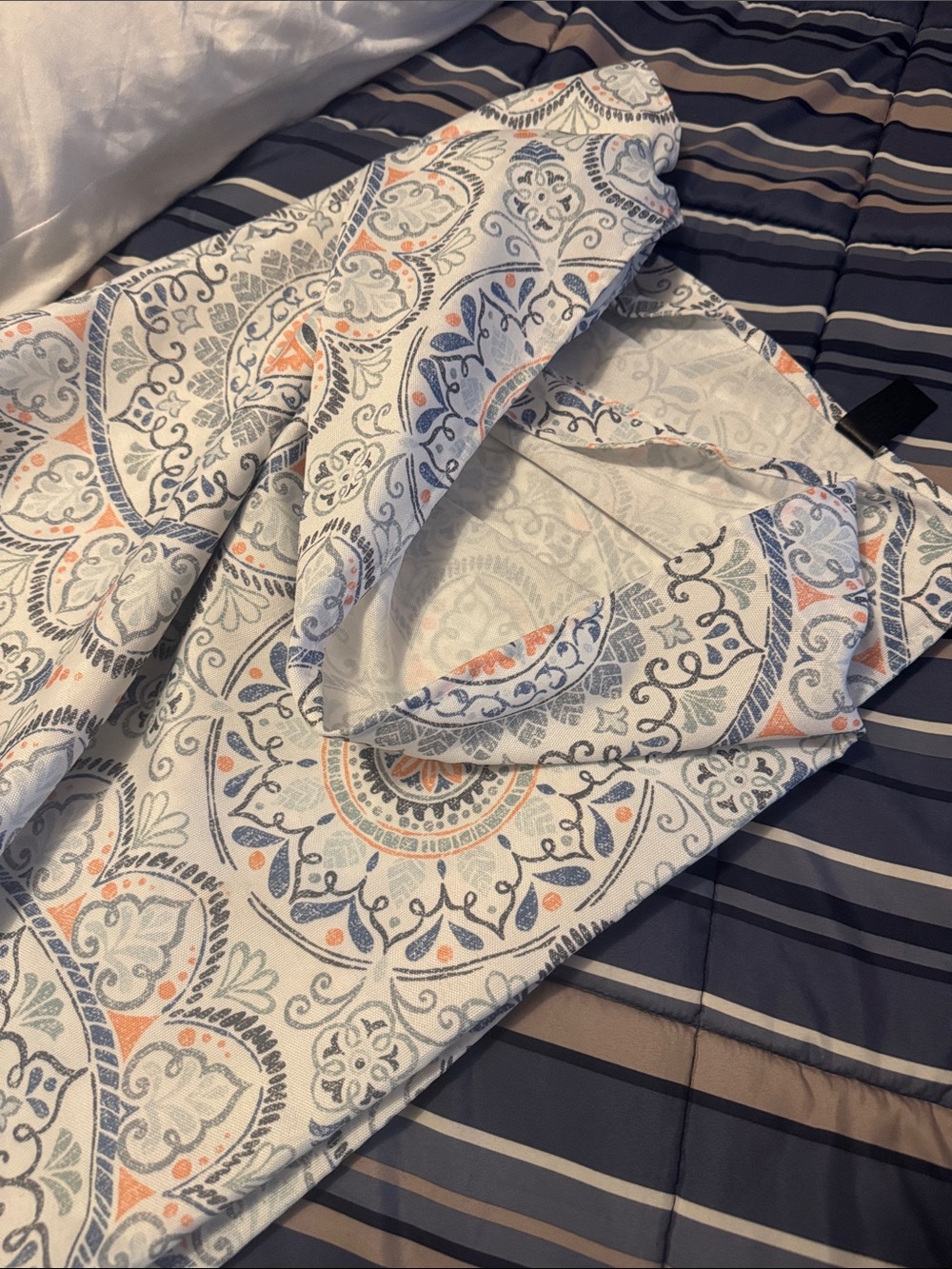 Paisley Printed Table cloth in White, Blue & Orange